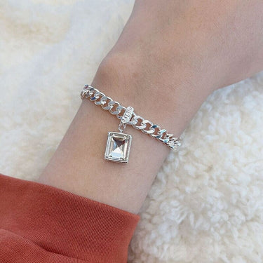 Thai Silver & White Zirconia Cuban Link Bracelet